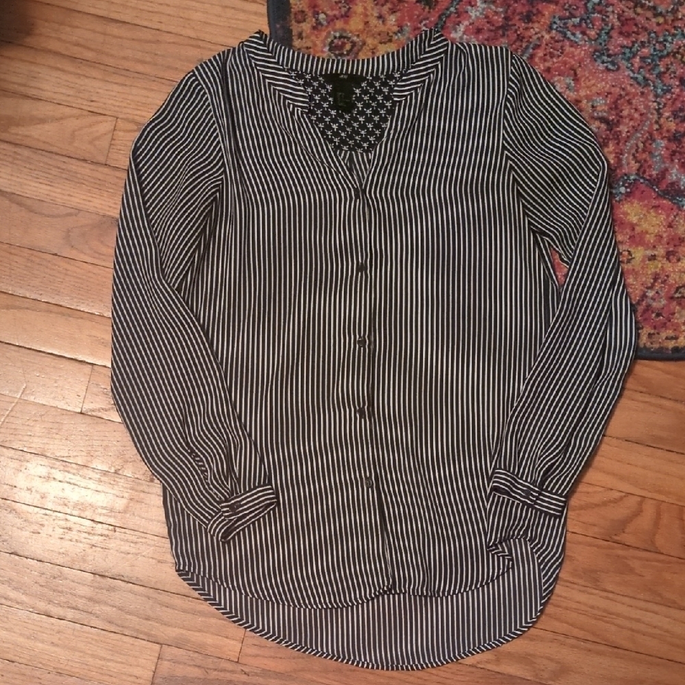 Striped Navy Blue and White Blouse Size 4